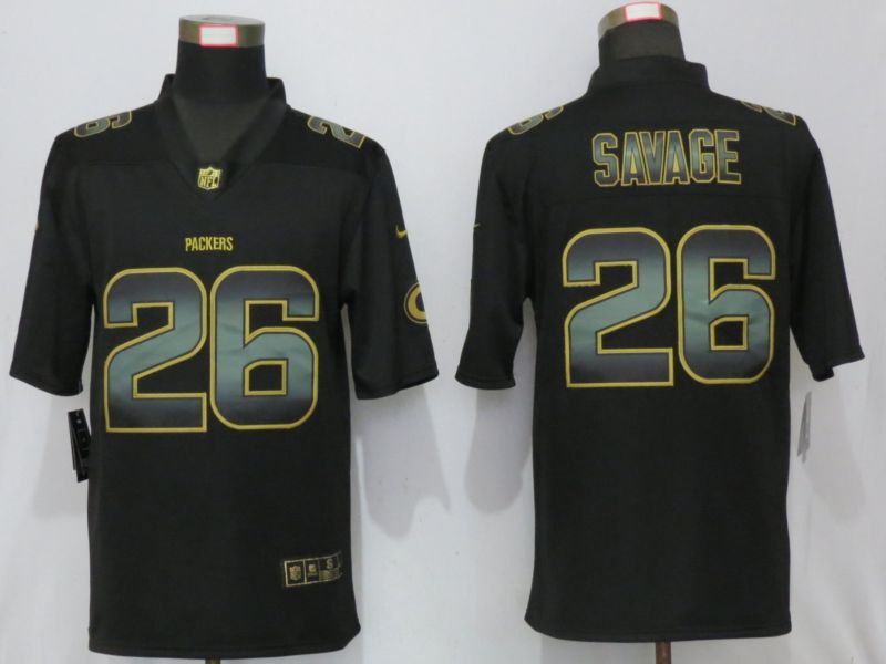 Men Green Bay Packers #26 Savage Black Gold Nike Stitched Vapor Untouchable Limited NFL Jersey